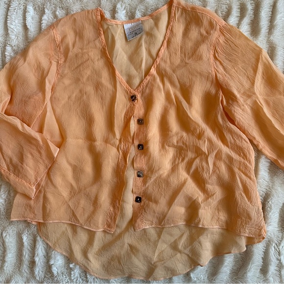 CLICK by Color Me Cotton Peach BOHO Sheer Cropped Button Down USA Women’s XS - Picture 1 of 6